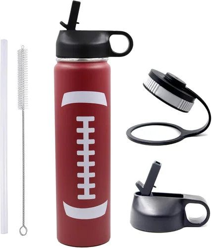 Miniatura 20 de Botella de agua de baloncesto de 12 onzas, botella de agua deportiva aislada al vacío de acero inoxidable con popote y 2 tapas, botella de agua