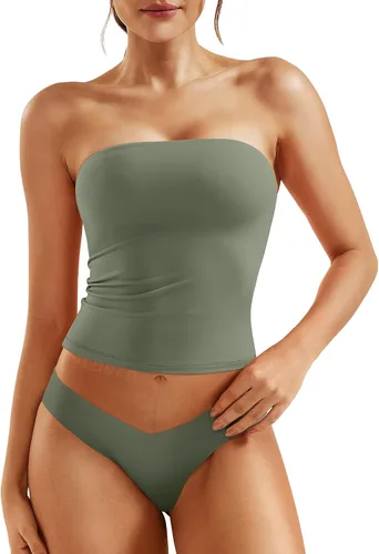 Miniatura 18 de YEOREO Sophie - Camiseta de tubo larga sexy para mujer, con doble forro, básica, Y2K, para verano, sin tirantes, ajustada, para salir