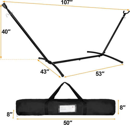 Miniatura 10 de SUPER DEAL Hamaca portátil para 2 personas con soporte de hamaca de 9 pies, capacidad de 620 libras, cama de hamaca ajustable con funda