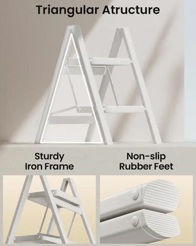 Miniatura 7 de SOLADDER Taburete de 2 peldaños con pedal antideslizante y ancho, escalera plegable de hierro portátil para el hogar y la cocina, 300 libras