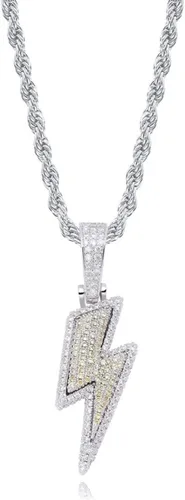 Miniatura 13 de JINAO Hip Hop - Colgante con diseño de rayo chapado en oro de 18 quilates con circonita cúbica con micropave de imitación de diamante para hombres