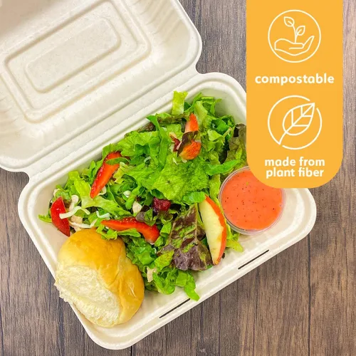 Miniatura 3 de Recipientes desechables 100% compostables con tapas [9 x 6 pulgadas paquete de 50 unidades] Recipientes ecológicos para llevar, resistentes