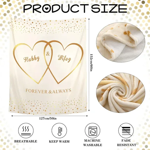 Miniatura 3 de Ganeen Manta de boda para parejas, marido y esposa, 60 x 50 pulgadas, regalo de compromiso, aniversario, matrimonio, para novia, novio, recién Beige