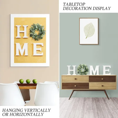 Miniatura 5 de MAYICIVO Letrero moderno de madera para el hogar con corona de eucalipto artificial, blanco y beige, 13.81 pulgadas de diámetro, montaje en pared
