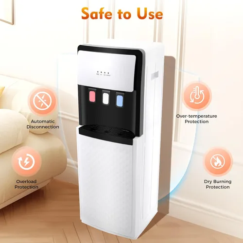 Miniatura 4 de Dispensador de enfriador de agua de carga inferior, 3 ajustes de temperatura, agua caliente, fría y de habitación, con protección contra Plata Gris