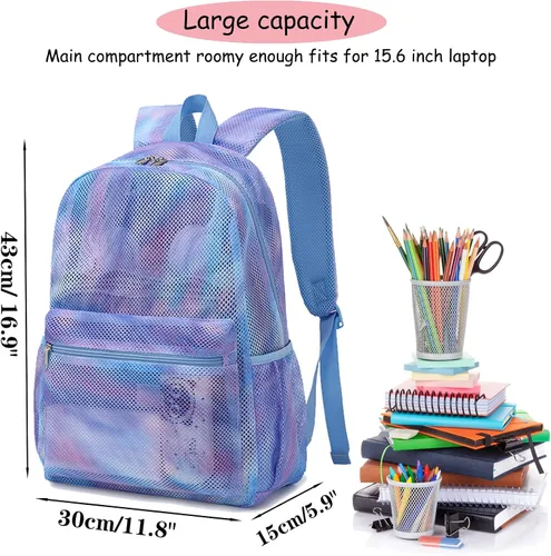 Miniatura 4 de Mochila de malla para niñas, mochila escolar semitransparente para adolescentes, bolsas de malla con bolsa de maquillajebolsa para lápices, Un