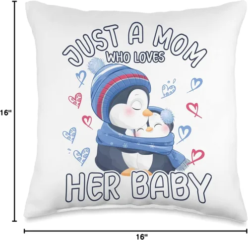 Miniatura 4 de Momlife Stuff Penguins Mom And Baby Gifts Penguin Just A Mom Who Loves Her Baby - Almohada de 16 x 16 pulgadas, multicolor