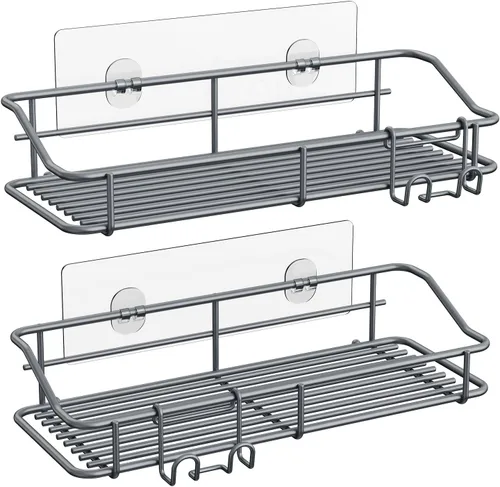 Miniatura 14 de Nieifi - Estante adhesivo para ducha con estantes de almacenamiento sin perforación de acero inoxidable con ganchos para baño, lavabo, aseo