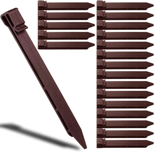 Paquete de 50 estacas de jardín de 10 pulgadas, estacas de plástico resistentes para carpa, estacas de anclaje para bordes, terrazas, tablas Marrón