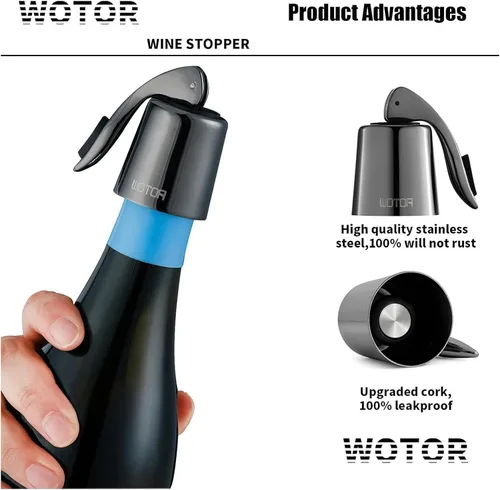 Miniatura 2 de WOTOR Tapones para botellas de vino de acero inoxidable con silicona, reutilizable, protector de vino y sellador decorativo de botellas, a prueba