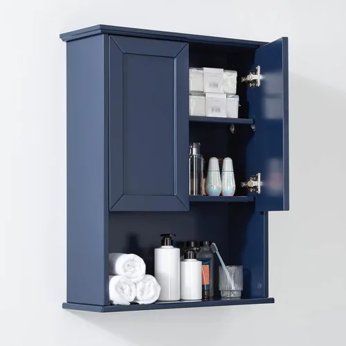 Miniatura 12 de VANIRROR Armario de pared de baño negro de 23 x 29 pulgadas, botiquín de madera con 2 puertas y estante ajustable, armario montado en la pared sobre