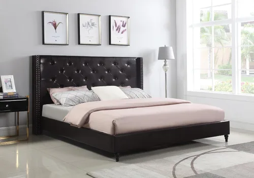 Miniatura 5 de Home Life Premiere Classics - Cama de plataforma de cuero marrón oscuro con clavos de 51 pulgadas de alto con cabecero de 51 pulgadas de alto, cama