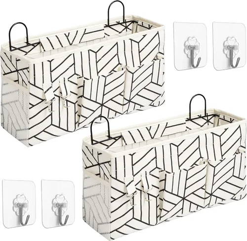 Miniatura 8 de 2 bolsas grandes para colgar en la pared, organizador de bolsillos de tela de lino para puerta, armario, impermeable, multifuncional, para sala de 2