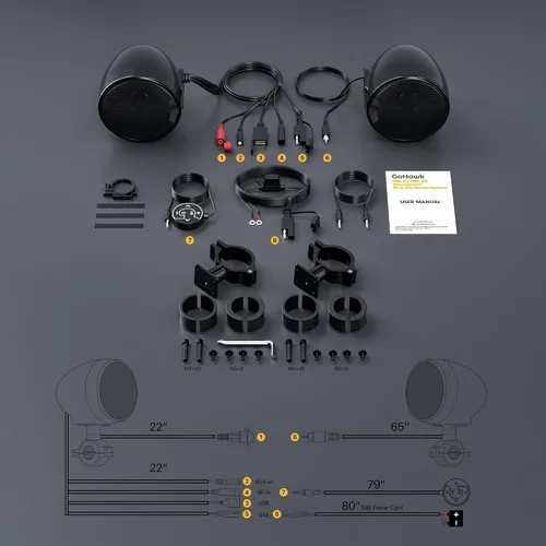 Miniatura 4 de GoHawk - Amplificador todo en uno de 4.5 pulgadas, rango completo, impermeable, Bluetooth, bocinas estéreo de motocicleta con AUX para manubrio