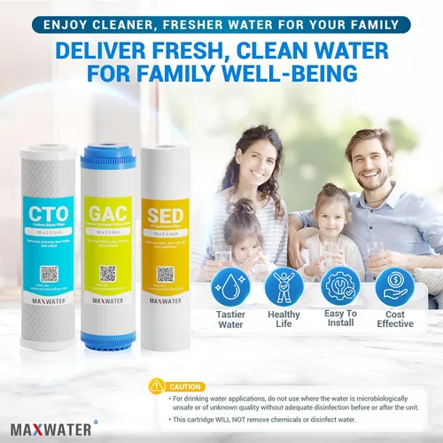 Miniatura 6 de Max Water Juego de cartuchos de filtro de repuesto de 5 micras de 10 x 2.5 pulgadas para RO estándar Sistemas de filtro de agua de ósmosis inversa