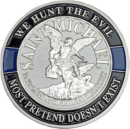 Miniatura 3 de Moneda de Desafío de San Miguel Santo Patrón de las Fuerzas del Orden La Delgada Línea Azul Monedas Bañadas en Plata