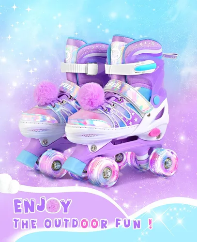 Miniatura 2 de SULIFEEL - Patines ajustables de estilo tie-dye arcoíris para niñas y niños de 3 a 5 años, 5 a 8 años, 6 a 12 años, rosa y morado, con luces