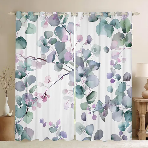 Miniatura 18 de Erosebridal Cortinas y cortinas ligeras de mariposas azules para niños y niñas, hojas de eucalipto para sala de estar, dormitorio, jardín, vida Azul