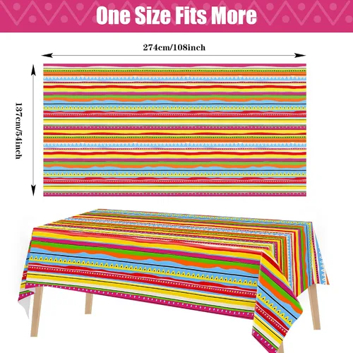 Miniatura 2 de Kochorie Mantel de plástico para fiesta mexicana, 2 piezas, mantel rectangular desechable para fiesta de cumpleaños temática mexicana, suministros
