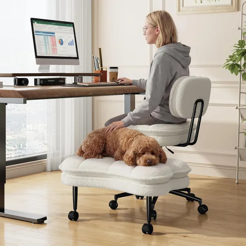 Miniatura 6 de DurayLoly Silla de oficina con patas cruzadas, giratorio 360, reposapiés plegable, cojín de felpa de doble capa de 5.12 pulgadas, altura ajustable