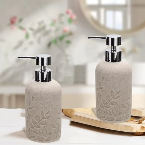 Miniatura 7 de 1 dispensador de jabón de manos, dispensador de jabón líquido de resina texturizada de arenisca para encimera de baño, dispensador de jabón