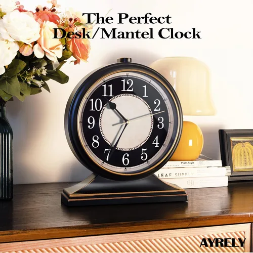 Miniatura 5 de AYRELY® Reloj de escritorio vintage, silencioso y sin tictac, reloj de mesa de 10 pulgadas, reloj de mesa retro y fácil de leer para sala de estar