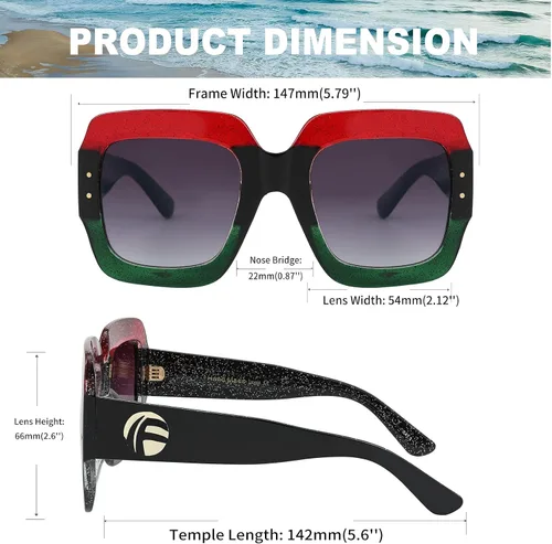 Miniatura 6 de Feisedy B2276 Gafas de sol cuadradas de gran tamaño con marco de brillantina multicolor