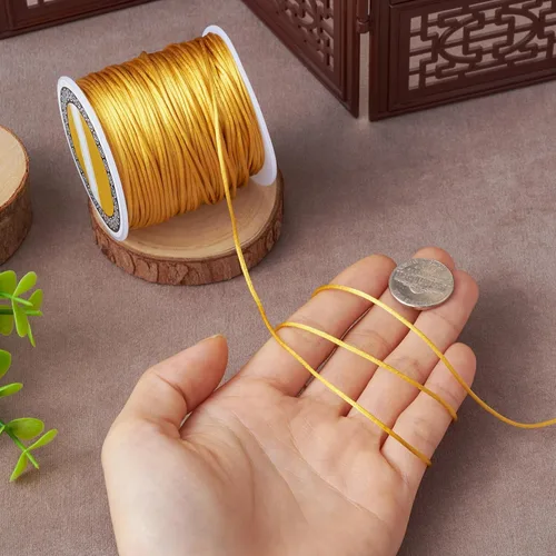 Miniatura 6 de Pandahall - Hilo de nailon trenzado de 0.039 pulgadas (0.039 in), cordón de satén para anudar, trenzar cuentas y hacer joyas (vara dorada)