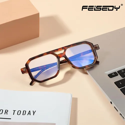 Miniatura 6 de FEISEDY Gafas de lectura vintage cuadradas con bloqueo de luz azul, para mujeres y hombres, de los años 70, planos, estilo aviador, Gafas B0090