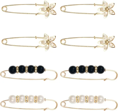 ELANE Alfileres decorativos para ropa, broches de perlas, tensores de cintura para pantalones, pasadores de seguridad decorativos grandes para ropa
