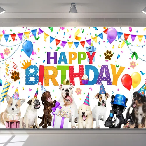 Tatuo Telón de fondo de cumpleaños para perros, decoración de fiesta de cumpleaños de cachorros, pancarta temática de perro, fondo de fotografía