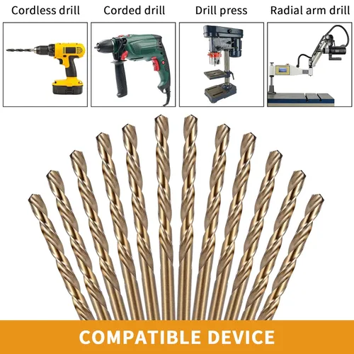 Miniatura 5 de Juego de brocas de cobalto de 1/4 de pulgada, brocas helicoidales M35 Jobber, adecuadas para perforar en metal duro, acero inoxidable, hierro