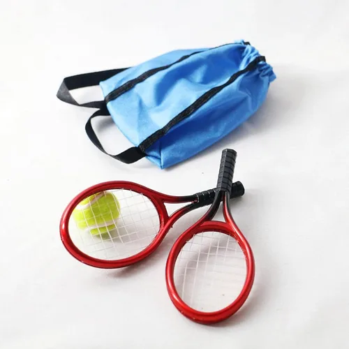Miniatura 2 de Colaxi Juego de raqueta y pelota de tenis en miniatura 1/6 en miniatura, accesorios de decoración de casa de muñecas en miniatura