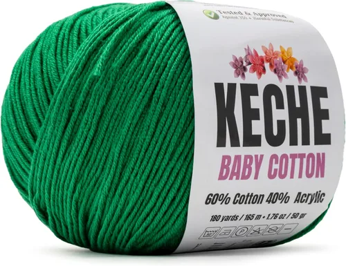 Miniatura 61 de Keche Hilo de algodón, 60% algodón, 40% hilo acrílico, hilo de algodón suave para crochet y tejer, hilo amigurumi, 1 madeja/bola, 1.76 onzas (50g)