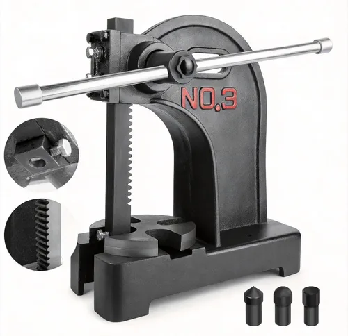 15.35" x 6.3" x 21" Arbor Press, 3 Ton Cast Iron Manual Arbor Press with Hand Wheel, 10" Maximum Work Height, 3 Extra Drifts, Black Hand Press for