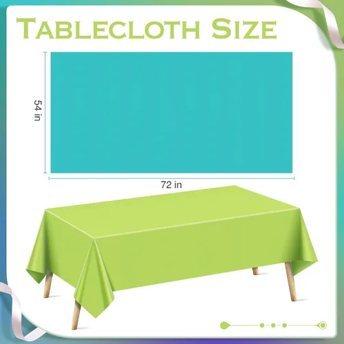 Miniatura 2 de Mantel rectangular de la serie azul y verde, 4 piezas, 54 x 72 pulgadas, color sólido, impermeable y a prueba de derrames, mantel de plástico
