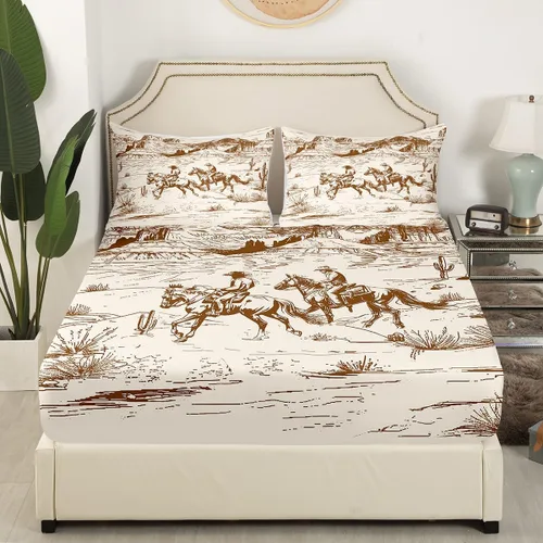 Miniatura 3 de Erosebridal Sábana bajera ajustable de vaquero, tamaño individual, desierto salvaje oeste americano, ilustración dibujada a mano, para decoración
