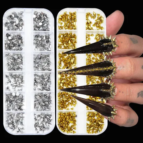Miniatura 9 de Dijes punk, remaches de metal de 6 cuadrículas, 3 colores, cono metálico, clavos de clavos acrílicos, remaches góticos para uñas, arte de uñas