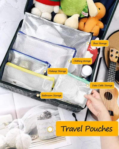 Miniatura 5 de SUNEE Bolsa de malla de plástico con cremallera de 11 x 16 pulgadas (9 colores, 18 paquetes), bolsa extra grande resistente al agua con cremallera