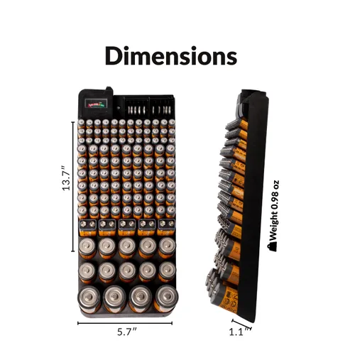 Miniatura 6 de Bee Neat Organizador de baterías y estuche de almacenamiento con probador - Caja de almacenamiento de batería para pared o cajón - Máx. 114