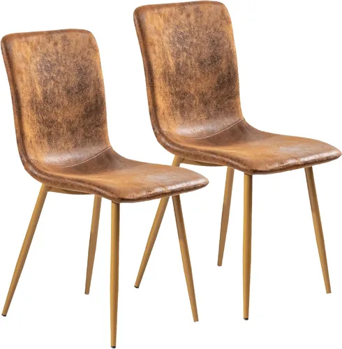 FurnitureR Juego de 2 sillas de comedor, silla auxiliar tapizada de gamuza con respaldo medio, asiento suave y patas de metal resistentes para Marrón