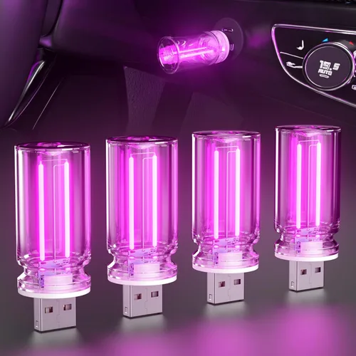 Miniatura 10 de PSEQT Luces Interiores Retro para Coche USB, Luces de Ambiente Mini Neón con Atenuación Táctil, Lámparas Decorativas para Coche con Enchufe