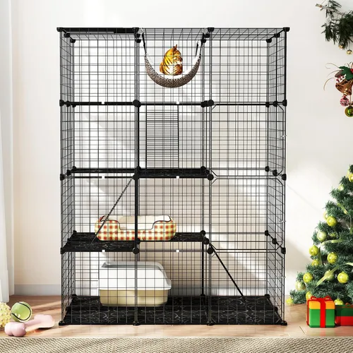 Miniatura 2 de Tangkula Jaula para Gatos de Interior, Recinto Grande para Gatos de 4 Niveles de 56" con Tragaluz, Hamaca, 3 Escaleras, Perrera de Alambre Metálico