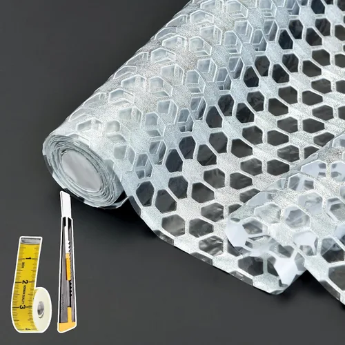 Miniatura 34 de Lámina para revestir estantes y cajones de cocina y baño, impermeable, antideslizante, sin adhesivo, fácil de limpiar, incluye cuchillo y cinta