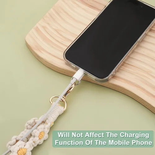 Miniatura 4 de Jspupifip 2 piezas de correa de muñeca para teléfono estilo macramé boho, linda correa de teléfono celular con pestaña de sujeción, pulsera de Blanco