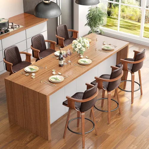 Miniatura 27 de YaFiti - Taburetes de bar giratorios, taburetes de bar tapizados de 26" de altura de mostrador con patas de madera y respaldos, sillas de bar de PU