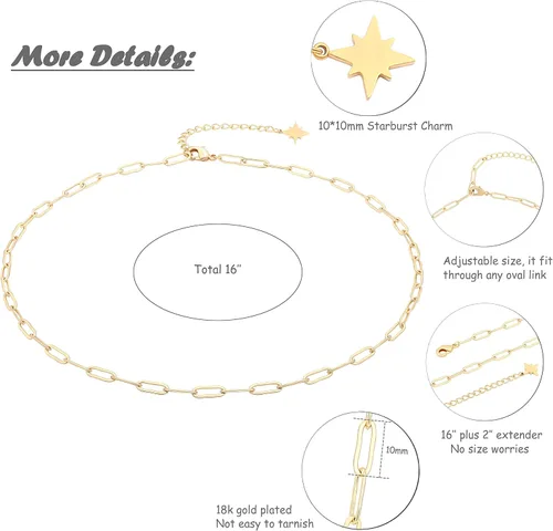 Miniatura 3 de Gargantilla de oro de 18 quilates, joyería delicada para mujeres de 16 pulgadas, con dije, cadena de eslabones
