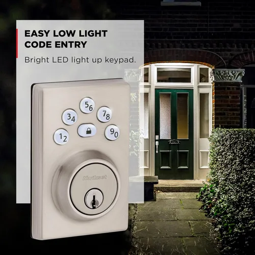 Miniatura 7 de Kwikset Powerbolt 240 - Cerradura de puerta con teclado electrónico contemporáneo de 5 botones en níquel satinado, con entrada sin llave
