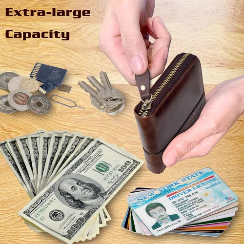 Miniatura 17 de Admetus - Cartera de piel auténtica para hombre con cremallera, plegable