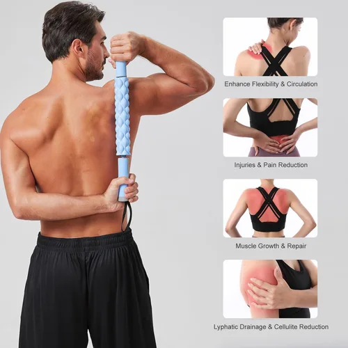 Miniatura 4 de Rodillo muscular, material EVA, rodillo de masaje para atletas y trabajadores de oficina, alivia la tensión muscular y el dolor (azul EVA)